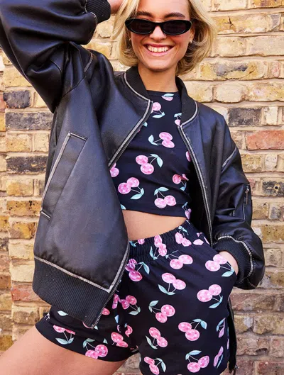 Skinnydip London Disco Cherry Shorts In Charcoal In Black