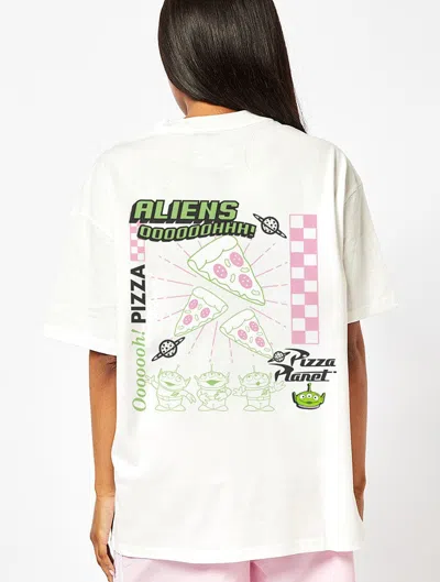 Skinnydip London Disney Aliens Pizza Planet T-shirt In Ecru In White