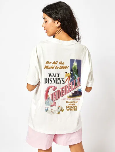 Skinnydip London Disney Cinderella Vintage Poster T-shirt In Ecru In White