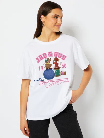 Skinnydip London Disney Jaq & Gus Varsity T-shirt In White