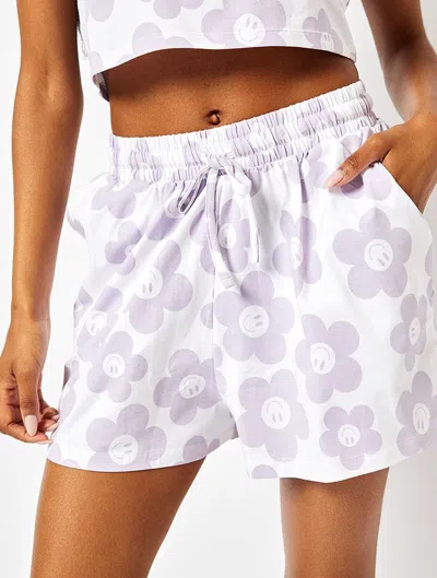 Skinnydip London Happy Flowers Shorts In Lilac In White