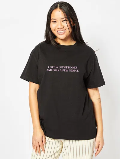 Skinnydip London I Like A Lot Of Books T-shirt In Black