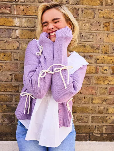 Skinnydip London In Your Bow Era Knit Cardigan In Lilac In White