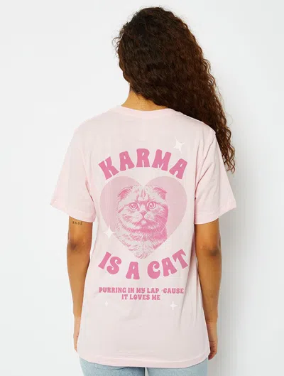 Karma Is A Cat T-shirt In Pink In Animal Print from Skinnydip