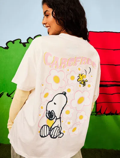 Skinnydip London Peanuts X Skinnydip Snoopy Care Free T-shirt In Ecru In White