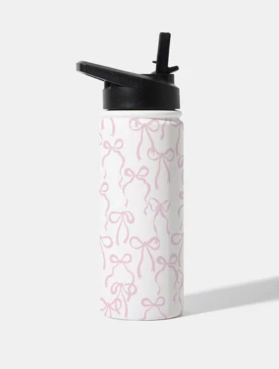 Skinnydip London Pink Bows 18oz Stainless Steel Water Bottle In White