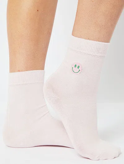 Skinnydip London Pink Micro Happy Face Socks In White