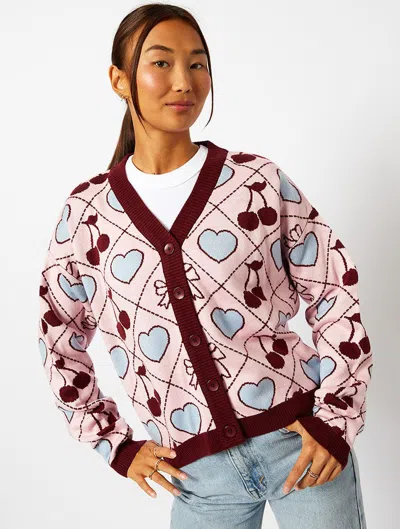 Skinnydip London Quilted Cherry & Bow Cardigan In Multi