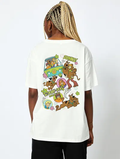 Skinnydip London Scooby Doo X Skinnydip Sticker T-shirt In Ecru In White