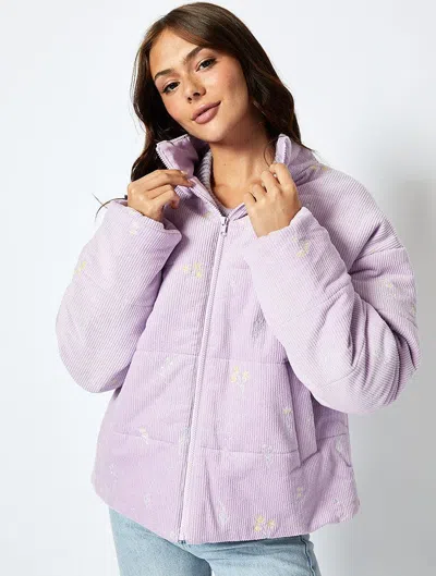 Skinnydip London Wildflower Cord Puffer Jacket In Lilac In Purple