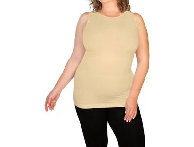 Skinnytees High Neck Tank Top - Plus In Toasted Almond In Yellow