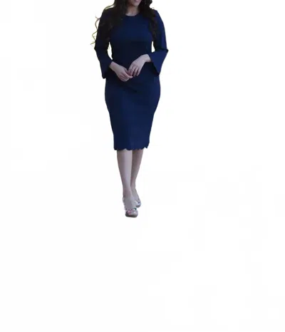 Skirt Society Lilly Scalloped Dress In Navy Blue