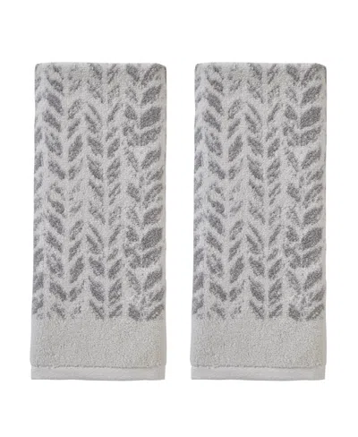 Skl Home Distressed Leaves Turkish Cotton 2 Piece Hand Towel Set, 26" X 16" In Gray