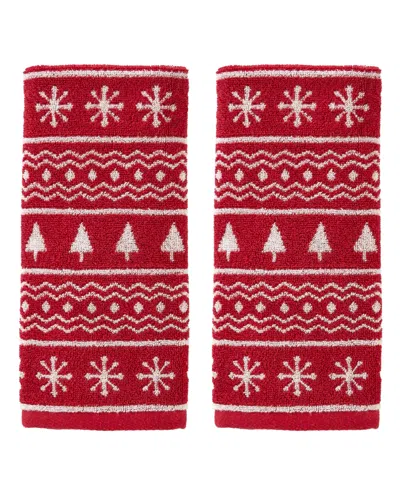 Skl Home Fair Isle Jacquard Cotton 2 Piece Hand Towel Set In Red