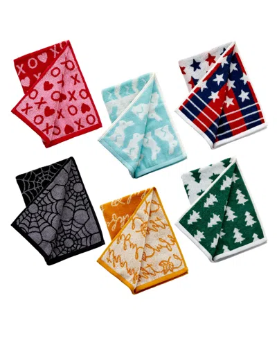 Skl Home Holidays Cotton Jacquard Hand Towel 6 Piece Set, 25" X 16" In Multi