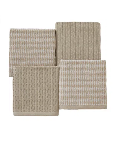 Skl Home Long Borough Turkish Cotton 4 Piece Washcloth Set, 12" X 12" In Tan