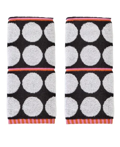 Skl Home Polka Dot Grande Jacquard Curved 2-piece Hand Towel Set In Black
