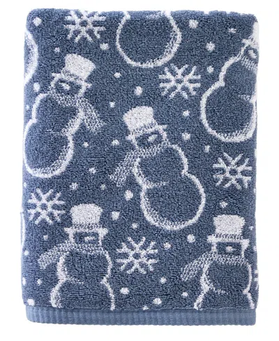 Skl Home Top Hat Snowman Jacquard Cotton Bath Towel, 25" X 50" In Blue