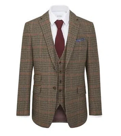 Pre-owned Skopes Men's Whitaker Tailored Suit Jacket In Lovat And Red Dogtooth 52 To 62