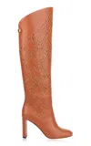 Skorpios Adriana Sevilla Embroidered Leather Knee Boots In Orange