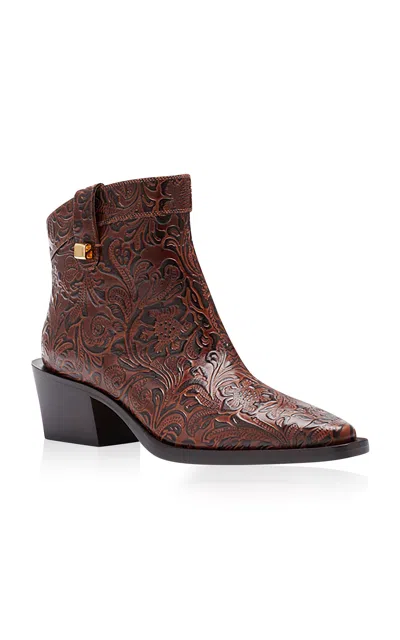 Skorpios Alexandra Borgia Charro Embossed Leather Ankle Boots In Brown