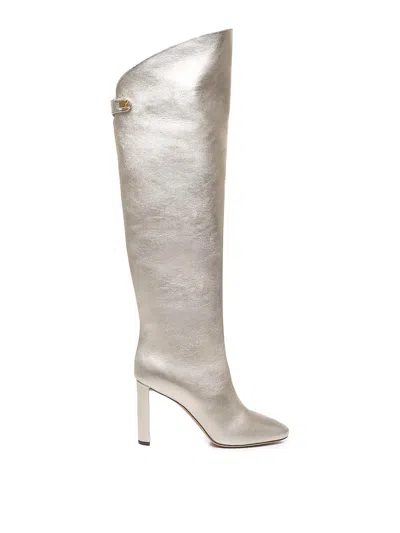 Skorpios Woman Boot Platinum Size 10 Leather In Gold