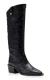 Skorpios Sienna Borgia Charro Embossed Leather Knee Boots In Black
