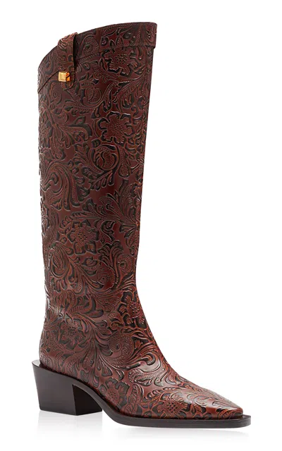 Skorpios Sienna Borgia Charro Embossed Leather Knee Boots In Brown