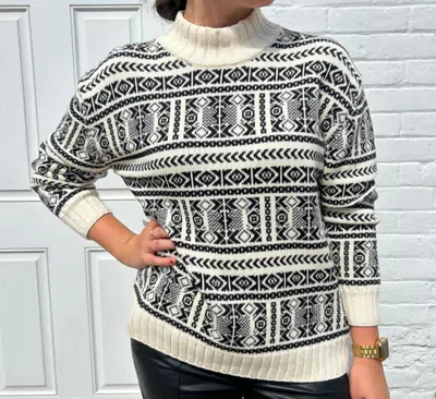 Skovhuus Cowen Nordic Print Mock Neck Sweater In Black And White In Multi