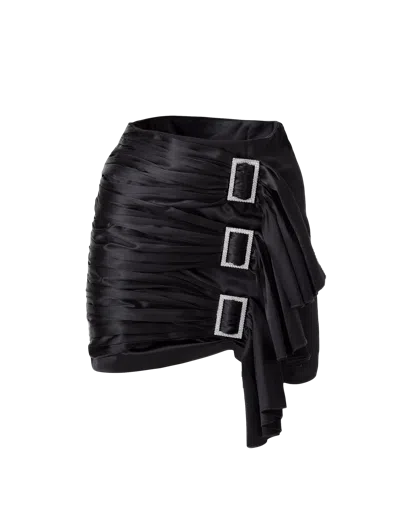 Skrt Black Crystal Embellished Ruffled Mini Skirt