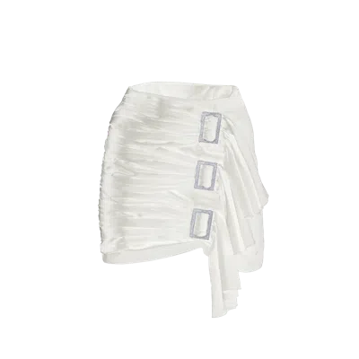 Skrt White Crystal Embellished Ruffled Mini Skirt