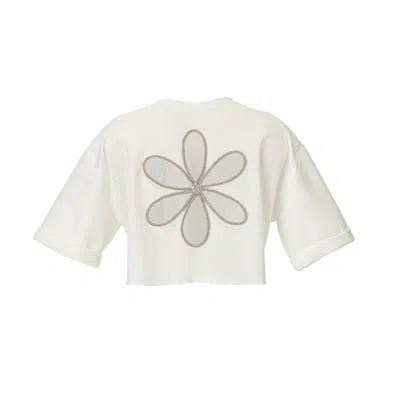 Skrt Women's Bloom Crystal Embellished Cropped White Top