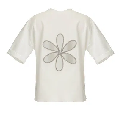 Skrt Women's Bloom Crystal Embellished White Top