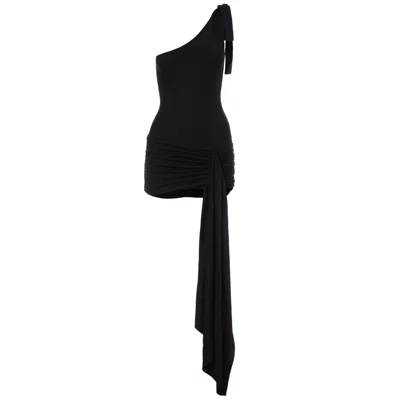 Skrt Misty One Shoulder Ruched Mini Dress In Black