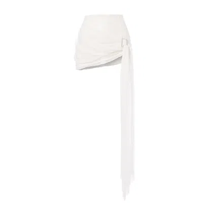 Skrt Starlust Ruched Sequins Mini Skirt In White
