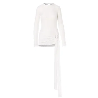 Skrt Starlust Ruched Sequins Mini Dress In White