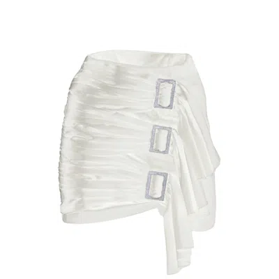 Skrt Women's White Crystal Embellished Ruffled Mini Skirt