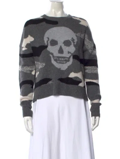 Pre-owned Skull Cashmere Camouflage Print Crew Neck Sweater In Gray