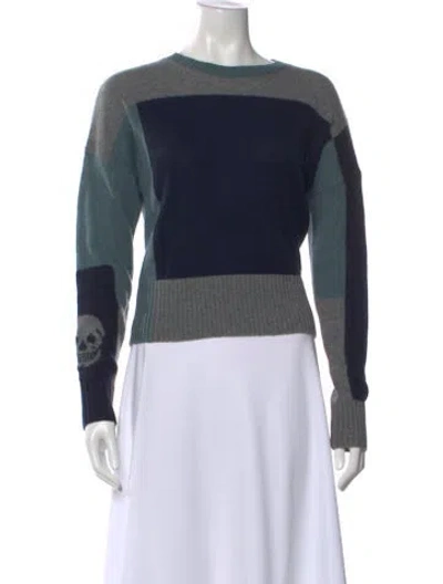 Pre-owned Skull Cashmere Cashmere Colorblock Pattern Sweater In Blue