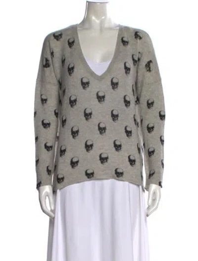 Pre-owned Skull Cashmere Cashmere Graphic Print Sweater In Gray