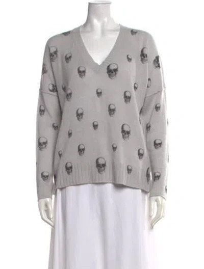Pre-owned Skull Cashmere Cashmere Graphic Print Sweater In Grey