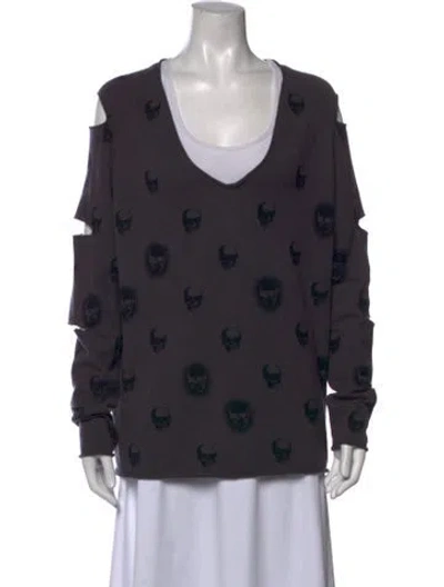 Pre-owned Skull Cashmere Cashmere Graphic Print Sweater In Grey