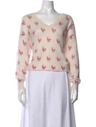 Pre-owned Skull Cashmere Cashmere Graphic Print Sweater In Neutrals/pink