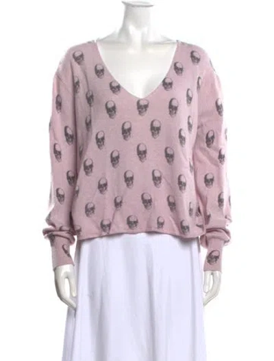 Pre-owned Skull Cashmere Cashmere Graphic Print Sweater In Pink