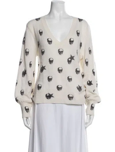 Pre-owned Skull Cashmere Cashmere Graphic Print Sweater In White