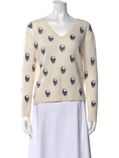 Pre-owned Skull Cashmere Cashmere Graphic Print Sweater In White