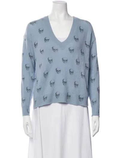 Pre-owned Skull Cashmere Cashmere Graphic Print Top In Blue