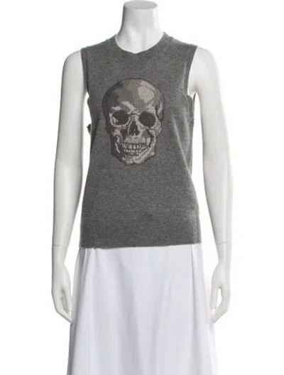 Pre-owned Skull Cashmere Cashmere Graphic Print Top In Gray