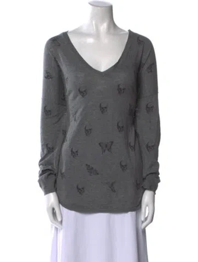 Pre-owned Skull Cashmere Cashmere Printed Top In Gray