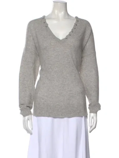 Pre-owned Skull Cashmere Cashmere V-neck Sweater In Gray
